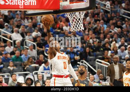 Atlanta Hawks' Brandon Goodwin #0 macht einen Zwischenstopp während des Spiels im Amway Center in Orlando Florida am Montag, den 8. Februar 2020. Bildnachweis: Marty Jean-Louis Stockfoto