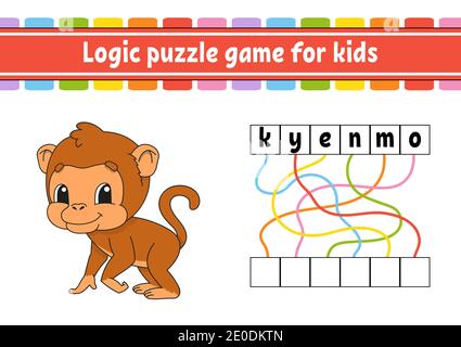 Logik Puzzle Spiel. Lernen Worte für Kinder. Finden Sie die versteckten Namen. Bildung Entwicklung Arbeitsblatt. Aktivität Seite für Studium Englisch. Spiel für Kinder. Stock Vektor