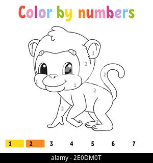 Farbe nach Zahlen. Bild für Kinder. Fröhlicher Charakter. Vektorgrafik. Niedlicher Cartoon-Stil. Von Hand gezeichnet. Fantasy-Seite für Kinder. Isoliert Stock Vektor