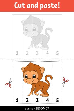 Lernen zahlen. Ausschneiden und Spielen. Bildung Entwicklung Arbeitsblatt. Spiel für Kinder. Aktivität Seite. Puzzle für Kinder. Rätsel für Vorschulkinder. Flach isoliert Stock Vektor