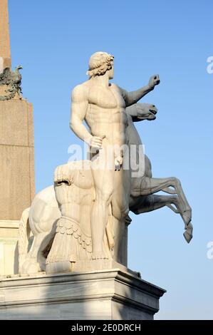 Italien, Rom, Brunnen des Monte Cavallo mit den Statuen Castor und Pollux Stockfoto