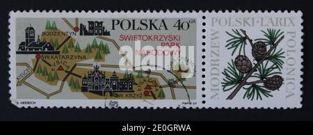 POLEN, KRAKAU - DEZEMBER 25 2020: Vintage Stumpf gedruckt von Polen, zeigt Nationalpark, um 1969 Stockfoto