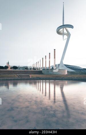 Kommunikationsturm auf dem Olympischen Ring Montjuïc in Barcelona, Katalonien, Spanien Stockfoto