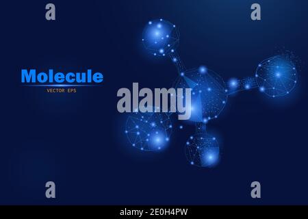 Molekülstruktur. Drahtmodell mit geringer Poly-Poly-Polzahl. Science Zukunftskonzept Stock Vektor