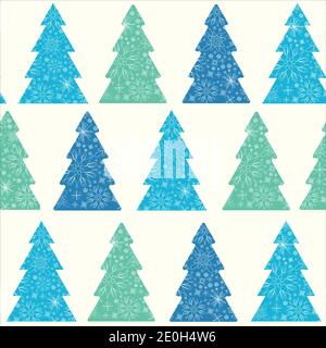 Blau und grün Schneeflocken strukturierte weihnachtsbäume nahtlose Muster Hintergrund Stock Vektor