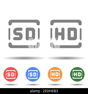 SD- und HD-Symbole, Vektor der Bildschirmauflösung Stock Vektor