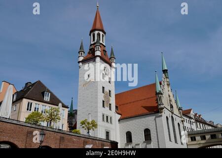 Alter Rathausturm, Marienplatz, Muenchen, Bayern, Deutschland Stockfoto