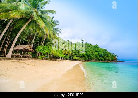 Albaguen Island (auch bekannt als Maxima und Albguan Island) In Port Barton Bay mit paradiesischen weißen Sandstränden - Tropisches Reiseziel in Palawan Stockfoto