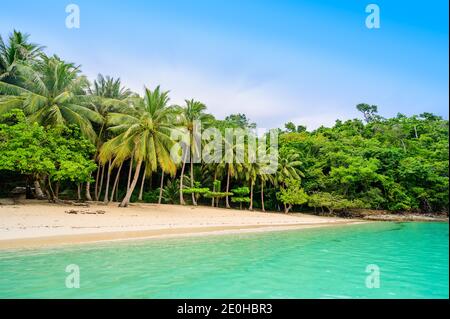 Albaguen Island (auch bekannt als Maxima und Albguan Island) In Port Barton Bay mit paradiesischen weißen Sandstränden - Tropisches Reiseziel in Palawan Stockfoto