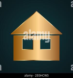 Vektor für Home-Zeichen. Gold Metall mit dunklem Hintergrund Stock Vektor
