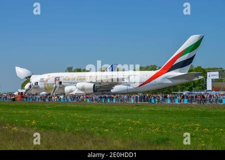 Airbus A380 Emirates, ILA 2018, Schönefeld, Brandenburg, Deutschland Stockfoto