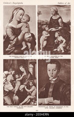 Galerie der Kunst - die Madonna mit Kind, La Belle Jardiniere, die Heilige Familie und Ferdinand de Medici. Stockfoto