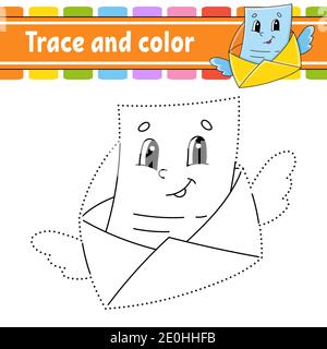 Trace und Farbe. Malvorlagen für Kinder. Handschriftverfahren. Arbeitsblatt zur Entwicklung von Schulungen. Aktivitätsseite. Spiel für Kleinkinder. Isolierter Vektorillus Stock Vektor