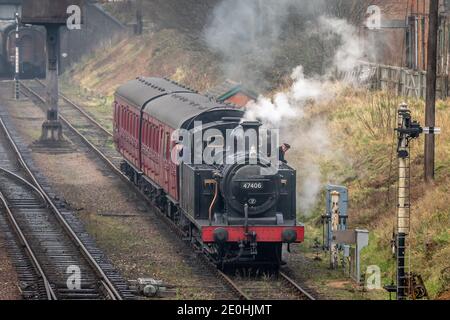 BR '3F' 0-6-0T No. 47406 wartet in der Nähe der Loughborough Station auf der Great Central Railway Stockfoto