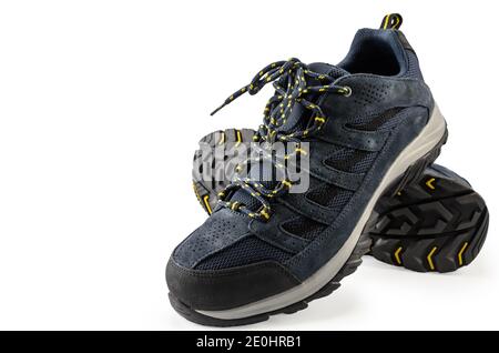 Paar trendige Sneakers auf weißem Hintergrund Stockfoto