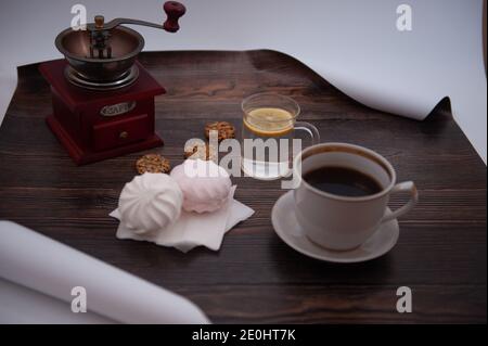 Vintage-Foto von Kaffee Zusammensetzung auf Leinwand Stockfoto