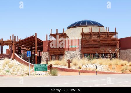 SANParks Empfang am Eingang zu Twee Rivieren, Kgalagadi Transfrontier Park, Kalahari, Nordkap, Südafrika Stockfoto