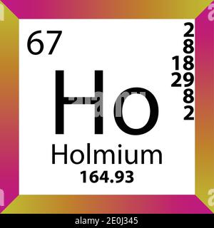 Ho Holmium Periodensystem Für Chemische Elemente. Einzelvektordarstellung, buntes Symbol mit Molmasse, Elektronenkonf. Und Ordnungszahl. Stock Vektor