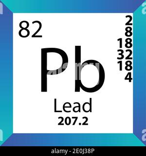 Pb Blei Chemisches Element Periodensystem. Einzelvektordarstellung, buntes Symbol mit Molmasse, Elektronenkonf. Und Ordnungszahl. Stock Vektor