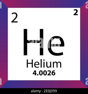 He Helium Chemical Element Periodensystem. Einzelvektordarstellung, buntes Symbol mit Molmasse, Elektronenkonf. Und Ordnungszahl. Stock Vektor