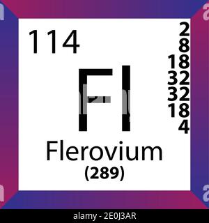 Fl-Periodensystem Für Chemische Elemente Von Flerovium. Einzelvektordarstellung, buntes Symbol mit Molmasse, Elektronenkonf. Und Ordnungszahl. Stock Vektor