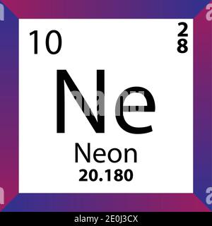 Ne Neon-Periodensystem Für Chemische Elemente. Einzelvektordarstellung, buntes Symbol mit Molmasse, Elektronenkonf. Und Ordnungszahl. Stock Vektor