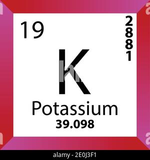 K Periodensystem für Kalium-chemische Elemente. Einzelvektordarstellung, buntes Symbol mit Molmasse, Elektronenkonf. Und Ordnungszahl. Stock Vektor