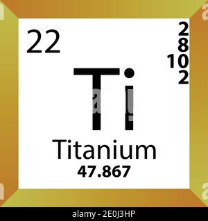 Ti Titanium – Periodensystem Für Chemische Elemente. Einzelvektordarstellung, buntes Symbol mit Molmasse, Elektronenkonf. Und Ordnungszahl. Stock Vektor