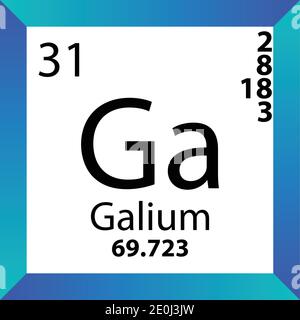Ga Gallium – Periodensystem Für Chemische Elemente. Einzelvektordarstellung, buntes Symbol mit Molmasse, Elektronenkonf. Und Ordnungszahl. Stock Vektor
