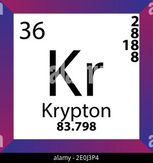 Kr Krypton Periodensystem Für Chemische Elemente. Einzelvektordarstellung, buntes Symbol mit Molmasse, Elektronenkonf. Und Ordnungszahl. Stock Vektor