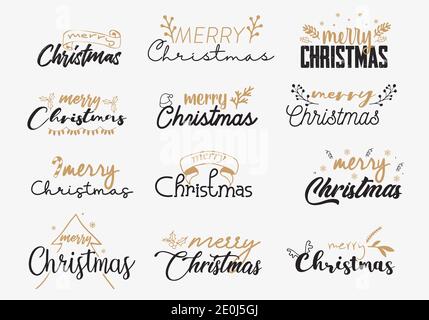 Frohe Weihnachten - Sammlung von Symbolen mit Dekorationen und Grüße. Vektor. Stock Vektor