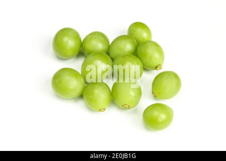 Haufen von grünen unreifen Traubensorten isoliert auf weißem Hintergrund. Bio-Obst Stockfoto