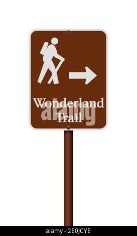 Vektor-Illustration des Wonderland Trail braun Straßenschild auf Metallstange Stock Vektor