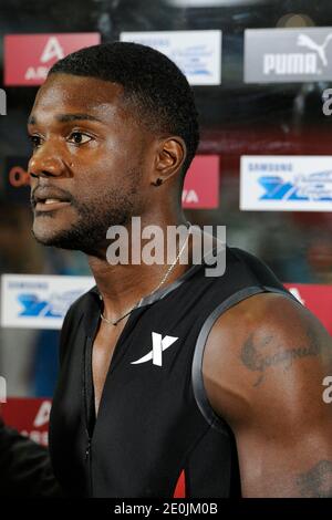 Justin Gatlin aus den USA bei der 100 Meter langen Veranstaltung des Areva Athletics Meeting 2012 im Stade de France in Saint-Denis bei Paris, Frankreich am 6. Juli 2012. Foto von Henri Szwarc/ABACAPRESS.COM Stockfoto