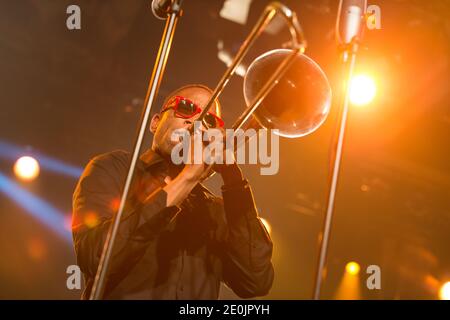 Troy Andrews, dessen Bühnenname Trombone Shorty ist, tritt am 9. Juli 2012 beim Montreux Jazz Festival in der Schweiz auf. Foto von Loona/ABACAPRESS.COM Stockfoto