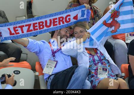 Erbgroßherzog Guillaume von Luxemburg und seine Verlobte Stephanie de Lannoy beim Schwimmen im Wassersportzentrum während der Olympischen Spiele in London, Großbritannien am 31. Juli 2012. Foto von Guibbaud-Gouhier-JMP/ABACAUSA.COM Stockfoto