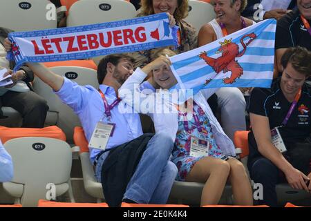 Erbgroßherzog Guillaume von Luxemburg und seine Verlobte Stephanie de Lannoy beim Schwimmen im Wassersportzentrum während der Olympischen Spiele in London, Großbritannien am 31. Juli 2012. Foto von Guibbaud-Gouhier-JMP/ABACAUSA.COM Stockfoto