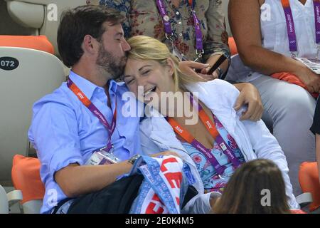 Erbgroßherzog Guillaume von Luxemburg und seine Verlobte Stephanie de Lannoy beim Schwimmen im Wassersportzentrum während der Olympischen Spiele in London, Großbritannien am 31. Juli 2012. Foto von Guibbaud-Gouhier-JMP/ABACAUSA.COM Stockfoto