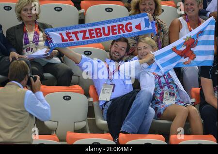 Erbgroßherzog Guillaume von Luxemburg und seine Verlobte Stephanie de Lannoy beim Schwimmen im Wassersportzentrum während der Olympischen Spiele in London, Großbritannien am 31. Juli 2012. Foto von Guibbaud-Gouhier-JMP/ABACAUSA.COM Stockfoto