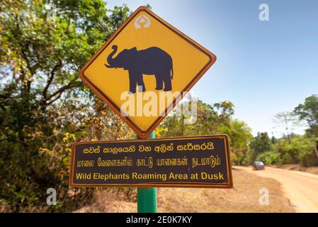 Elefant Warnschild, Sri Lanka Stockfoto