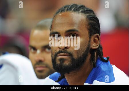 Ronny Turiaf aus Frankreich tritt am 10. Tag während der Olympischen Spiele 2012 in London im Olympiastadion in London, Großbritannien, am 6. August 2012 im Vorrundenspiel der Männer-Basketball gegen Nigeria an. Foto von Gouhier-Guibbaud-JMP/ABACAPRESS.COM Stockfoto