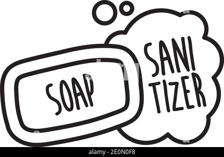 Desinfektionsmittel Schriftzug Kampagne mit Seifenstück Hand gemacht Linie Stil vektorgrafik Design Stock Vektor