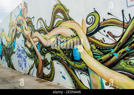 Wandkunst Wandbilder Kunstwerke Wynwood Walls Gallery District, Miami, Florida. Stockfoto