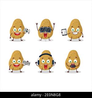 Kartoffel-Cartoon-Charakter spielen Spiele mit verschiedenen niedlichen Emoticons. Vektorgrafik Stock Vektor