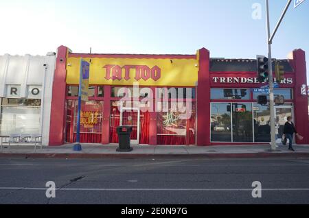 Los Angeles, Kalifornien, USA 1. Januar 2021 EINE allgemeine Sicht der Atmosphäre LA Ink Tattoo Shop während Coronavirus Covid-19 Pandemie am 1. Januar 2021 in Los Angeles, Kalifornien, USA. Foto von Barry King/Alamy Stockfoto Stockfoto