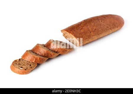 Brotscheiben Baguette isoliert auf weißem Hintergrund Stockfoto