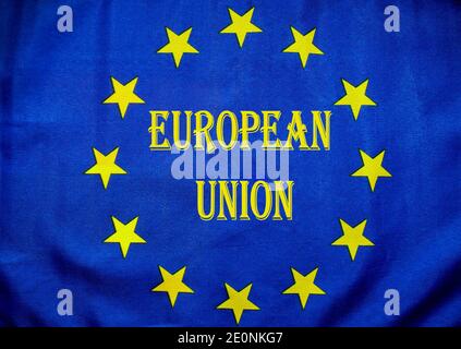 Die Flagge Der Europäischen Union Detailansicht. Selektiver Fokus Stockfoto