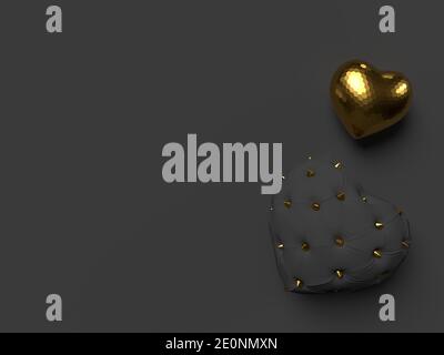 Komposition der schwarzen und goldenen Herzen. Stockfoto
