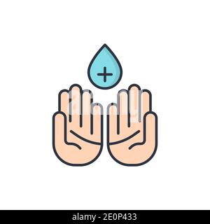 Symbol für Handdesinfektionsmittel, Farbe, Linie, Vektorzeichen, lineares Piktogramm isoliert auf Weiß. Symbol, Logo-Illustration Stock Vektor