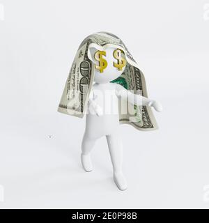 zombie Dollar Mann isoliert auf weißem Hintergrund 3d-Illustration Stockfoto